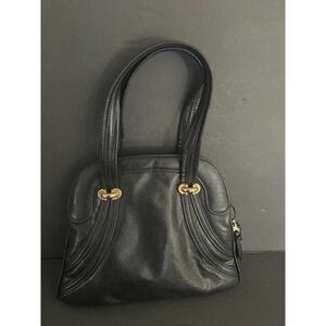Tanito Vintage 70’s Faux Leather Black Gold Hardware Shoulder Classic Handbag